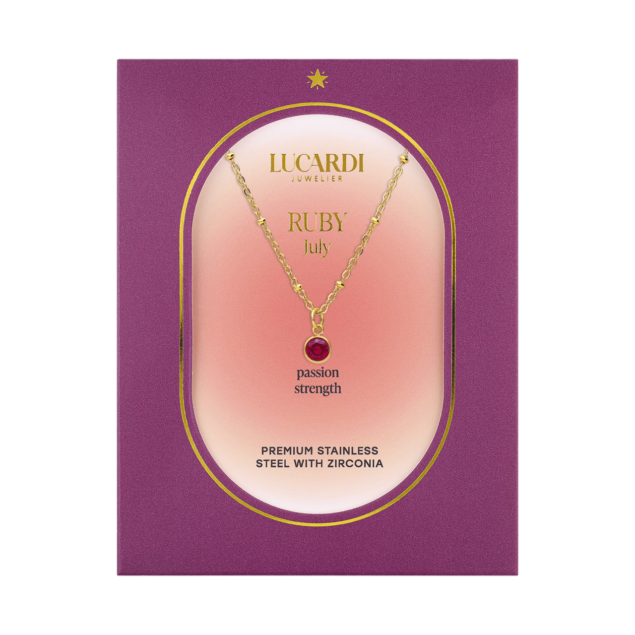 Stainless steel goldplated ketting met hanger geboortesteen Juli voor dames