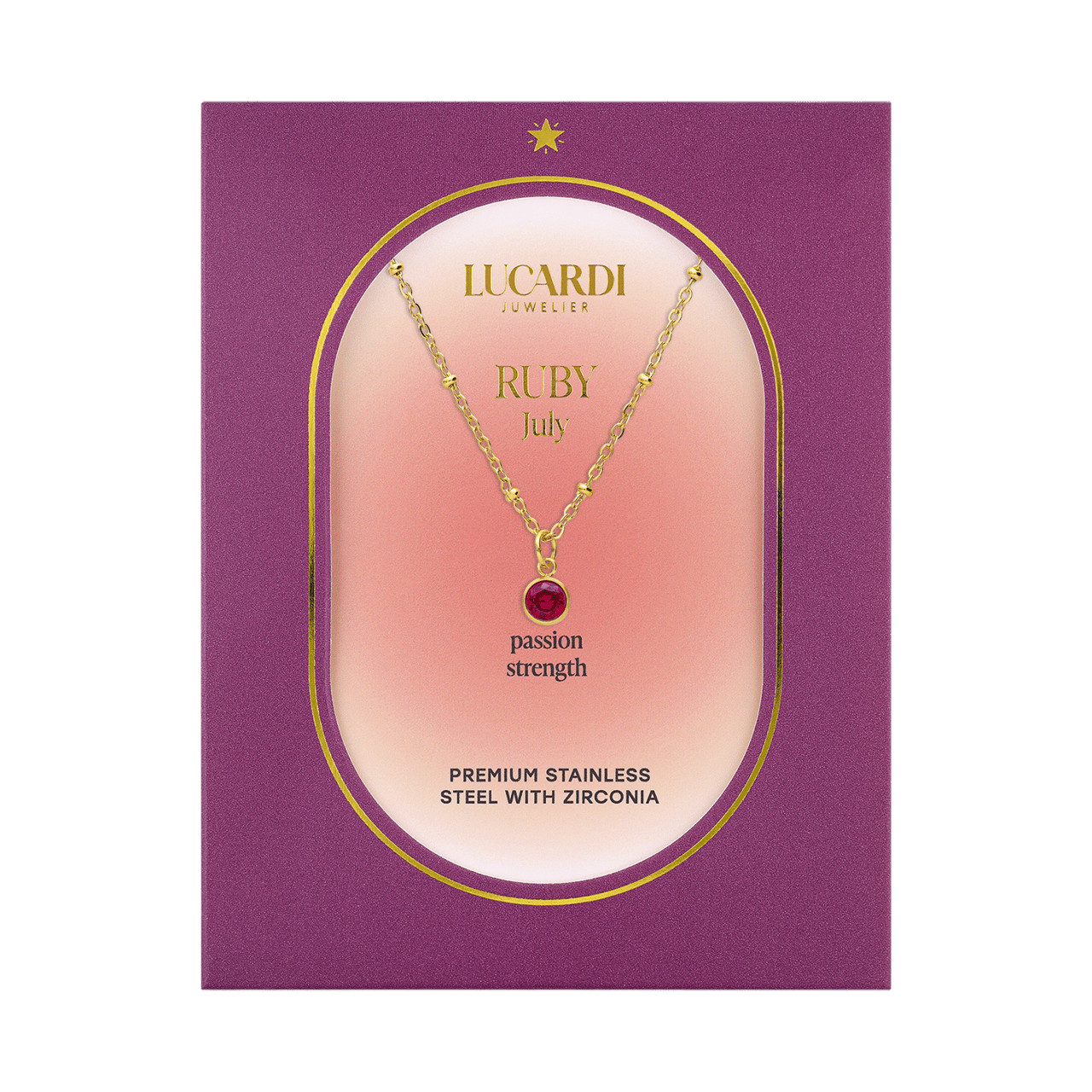 Stalen goldplated ketting met geboortesteen hanger Juli