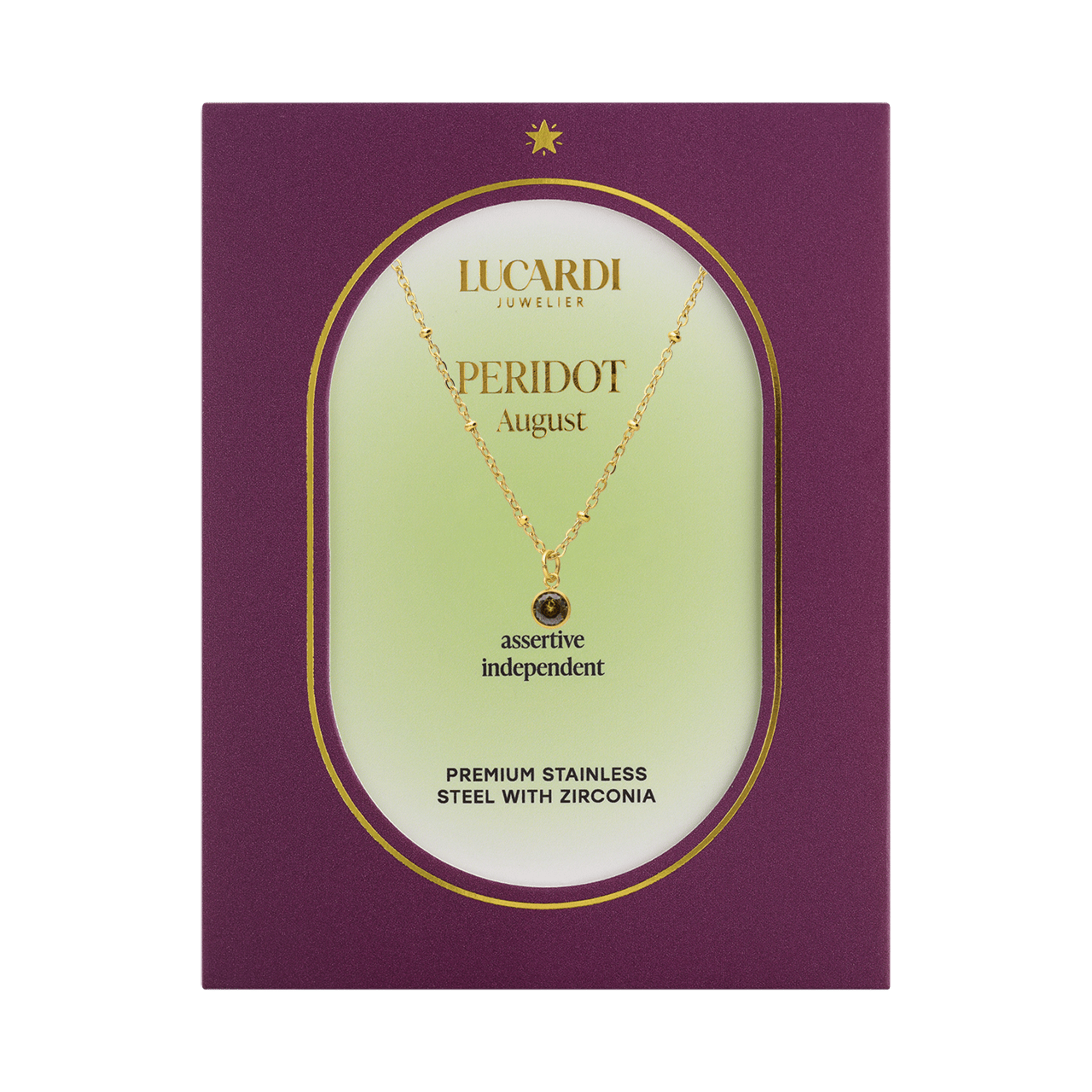 Stalen goldplated ketting met hanger geboortesteen Augustus voor dames