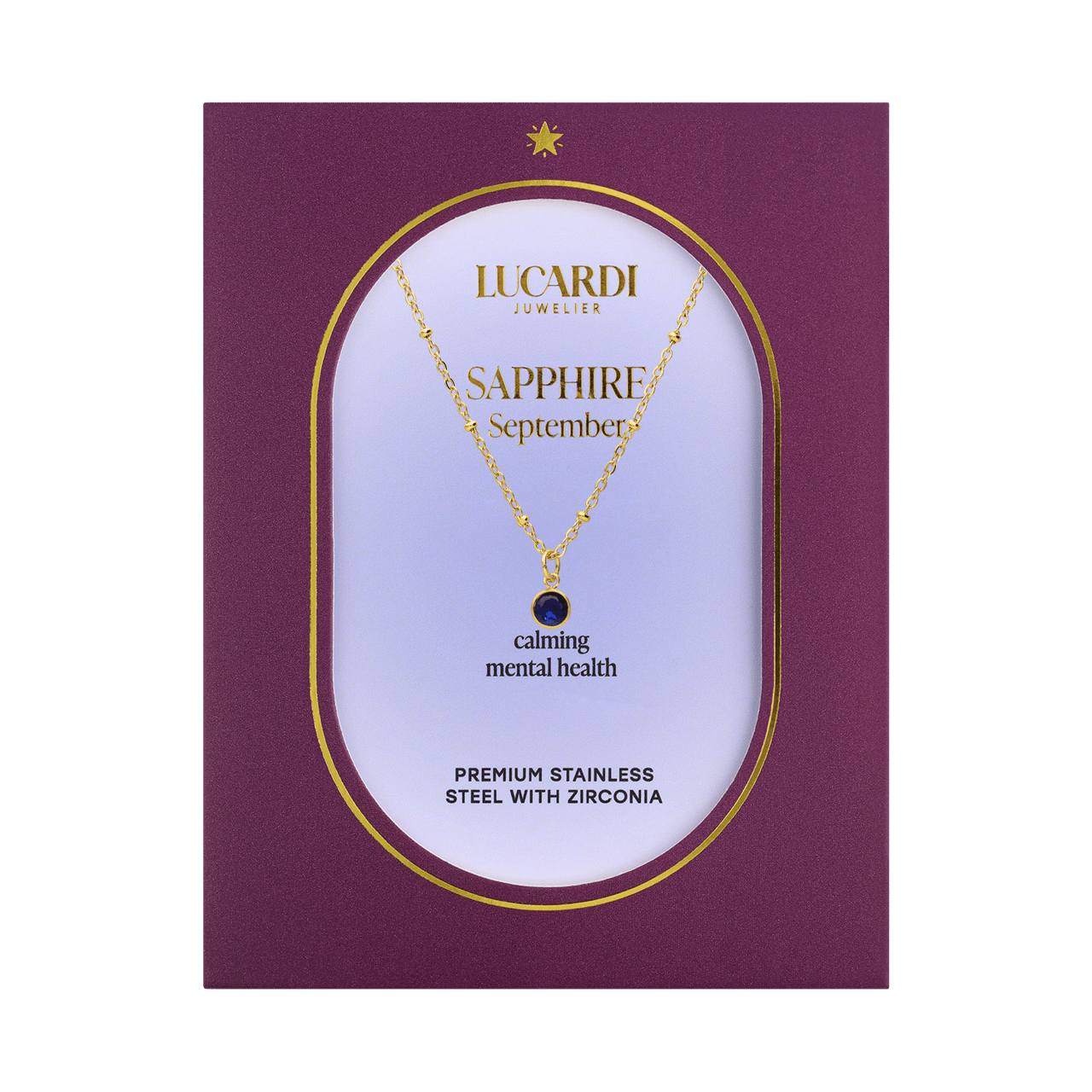 Stainless steel goldplated ketting met geboortesteen hanger September