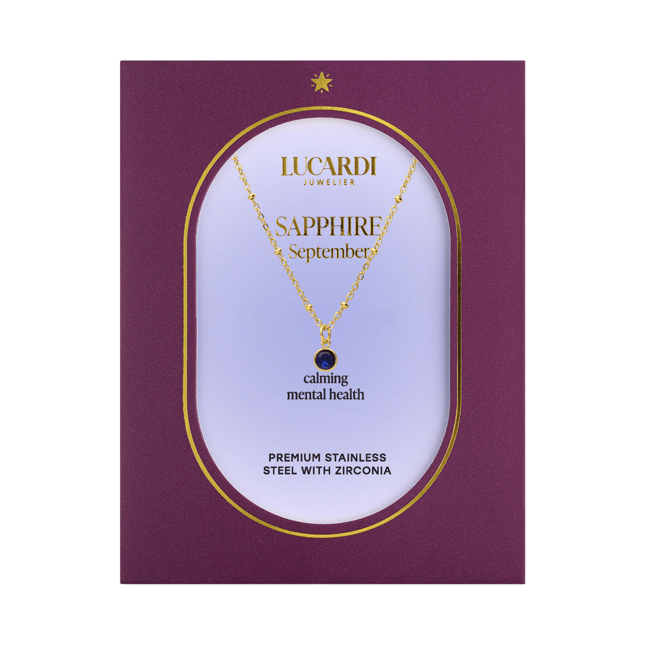 Stalen goldplated ketting met geboortesteen hanger September