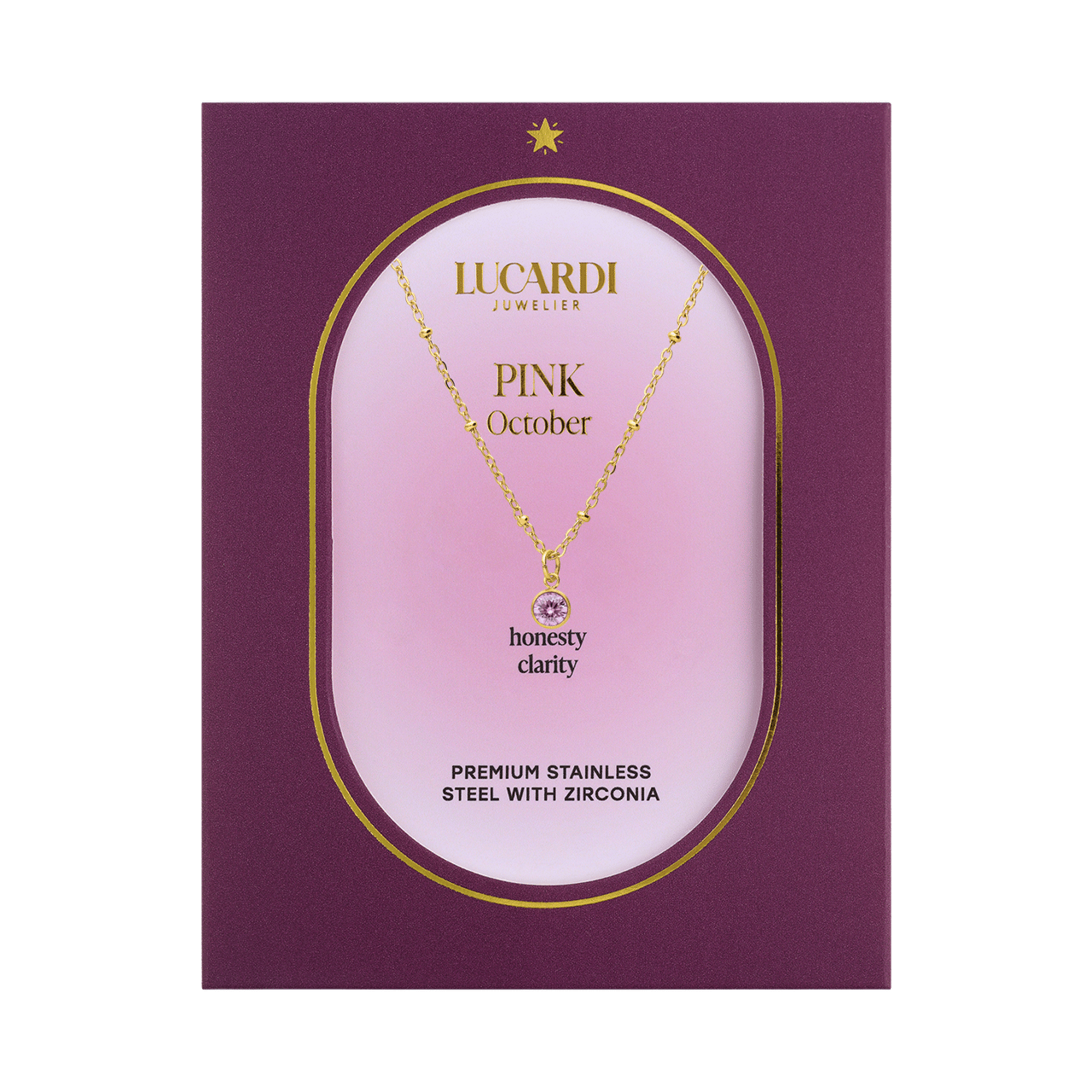 Stainless steel goldplated ketting met hanger geboortesteen Oktober voor dames