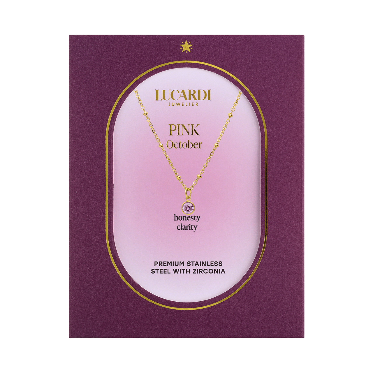 Stalen goldplated ketting met geboortesteen hanger Oktober