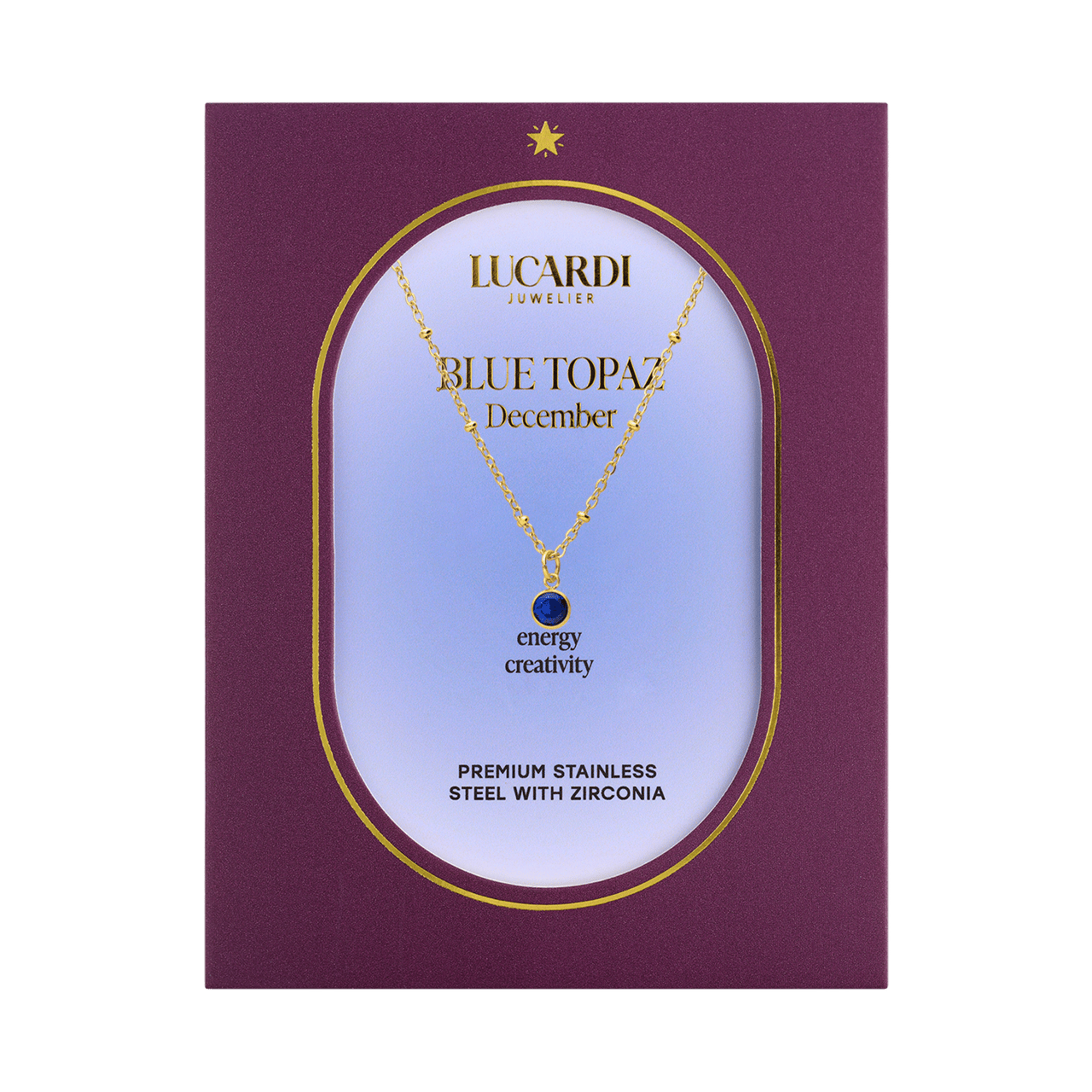 Stainless steel goldplated ketting met geboortesteen hanger December