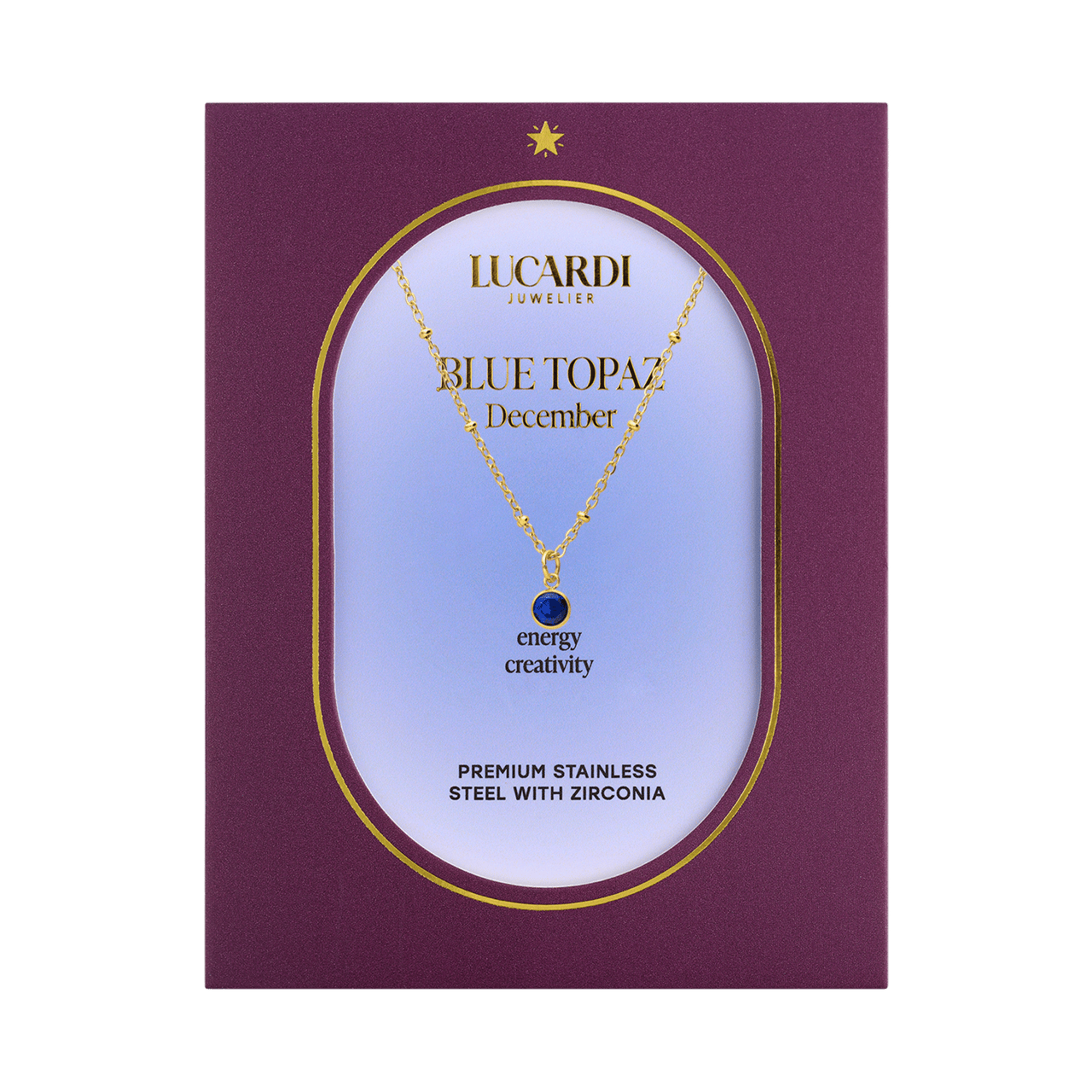 Stalen goldplated ketting met geboortesteen hanger December