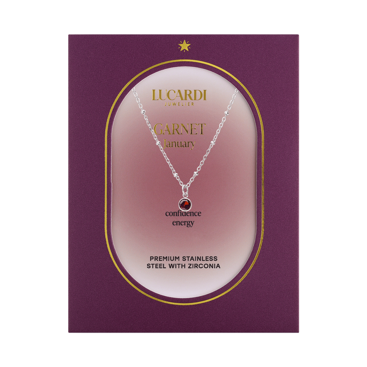 Stainless steel ketting met geboortesteen hanger Januari