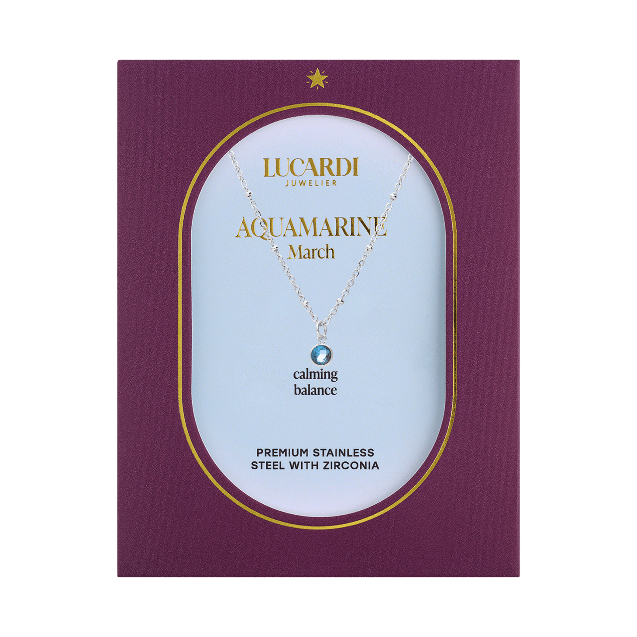 Stainless steel ketting met geboortesteen hanger Maart