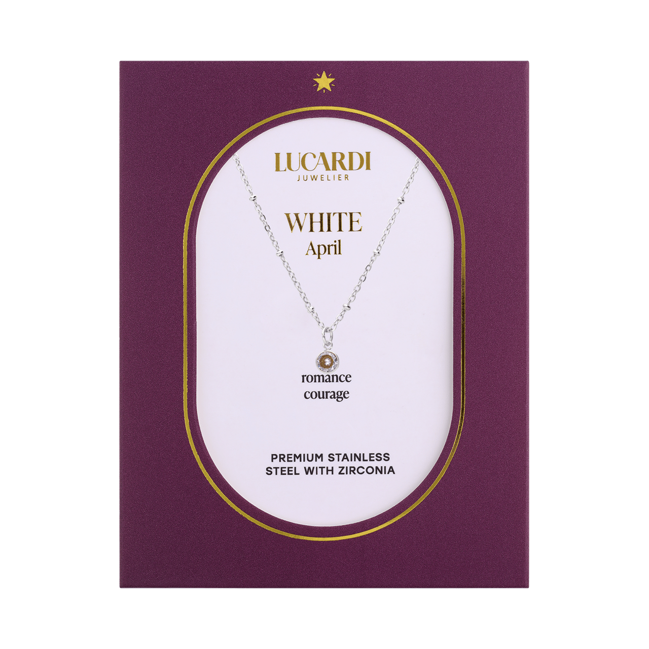 Stainless steel ketting met geboortesteen hanger April