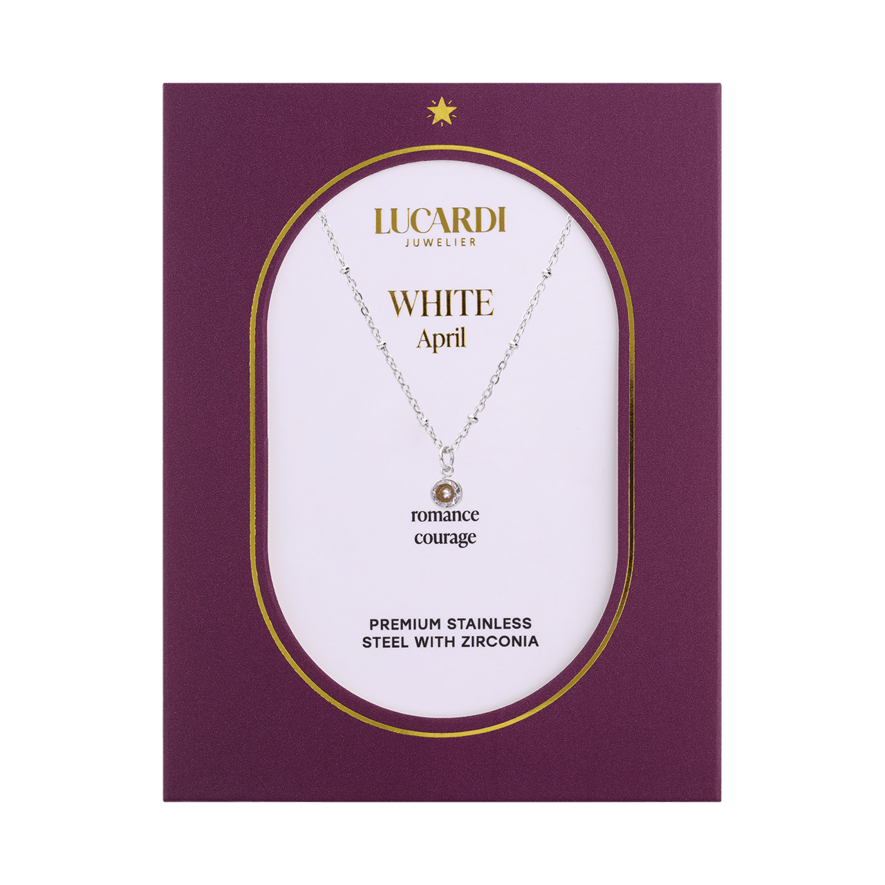 Stalen ketting met geboortesteen hanger April
