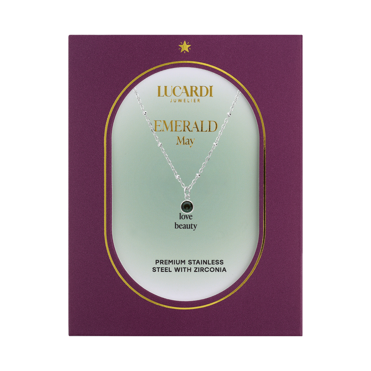 Stainless steel ketting met geboortesteen hanger Mei