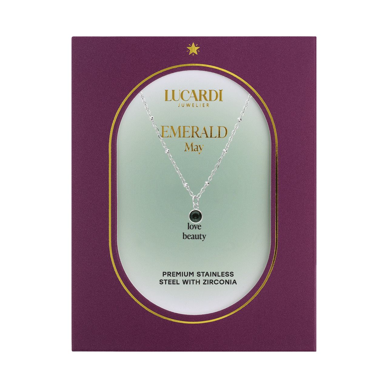 Stalen ketting met geboortesteen hanger Mei