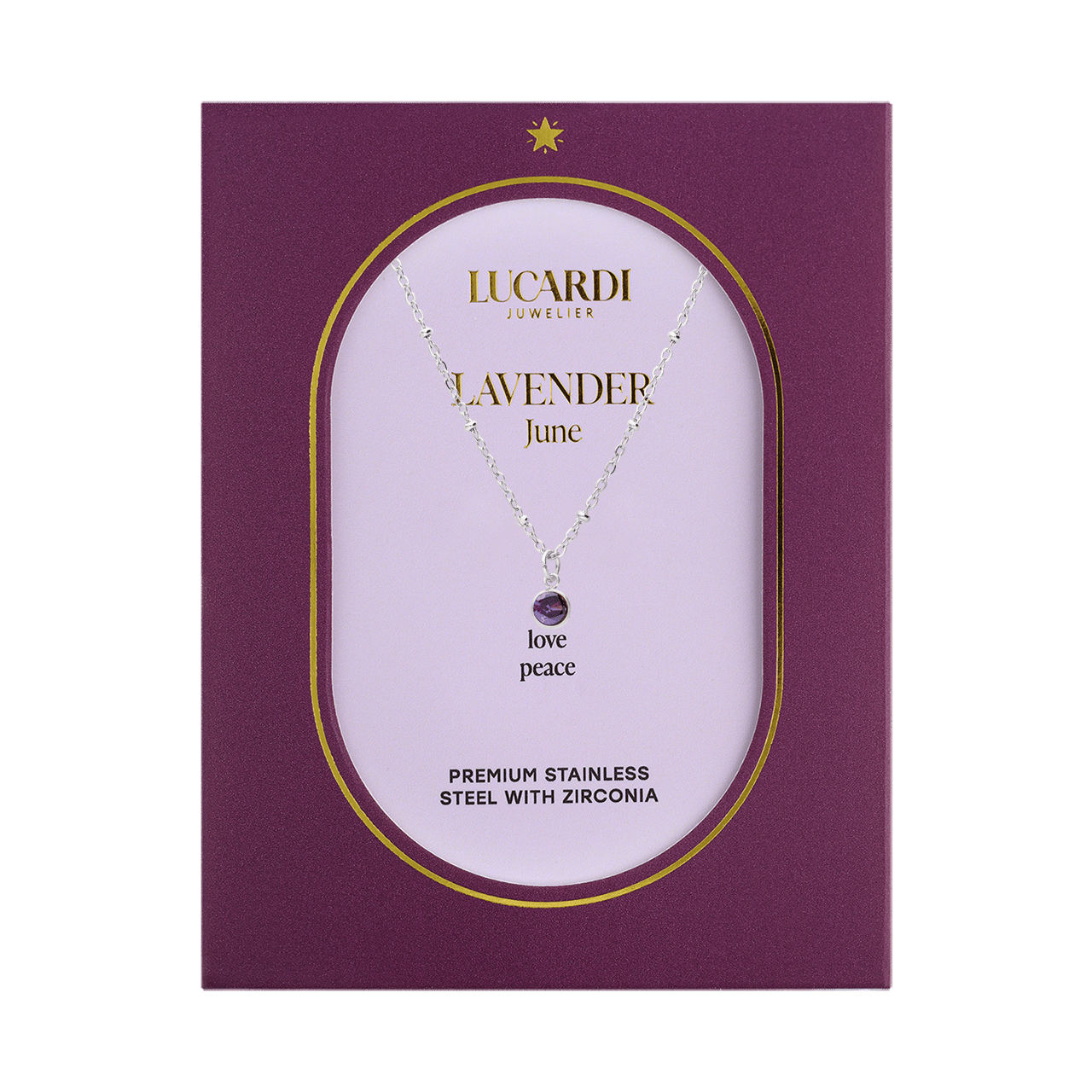 Stainless steel ketting met geboortesteen hanger Juni