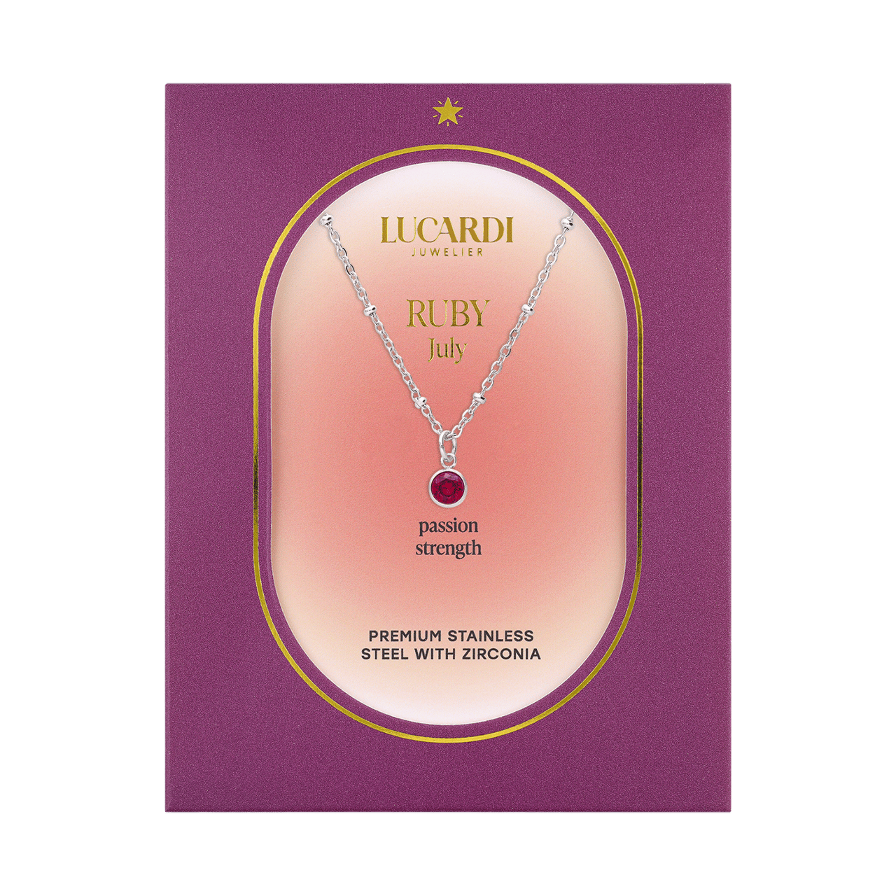 Stainless steel ketting met geboortesteen hanger Juli