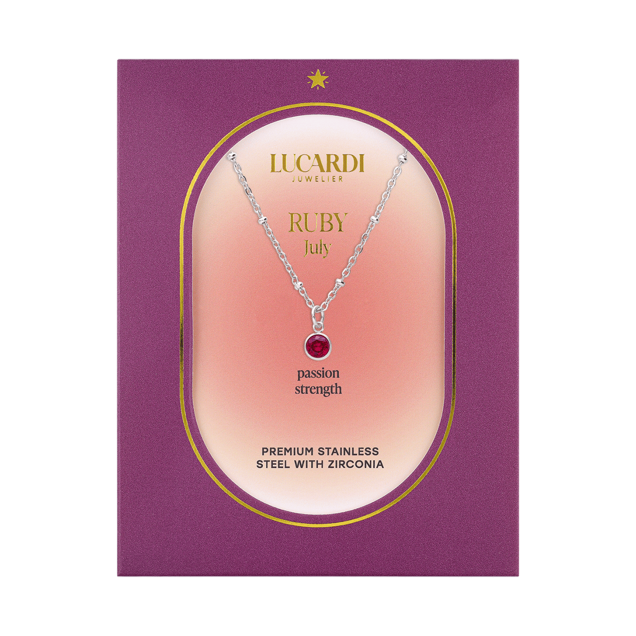 Stalen ketting met geboortesteen hanger Juli