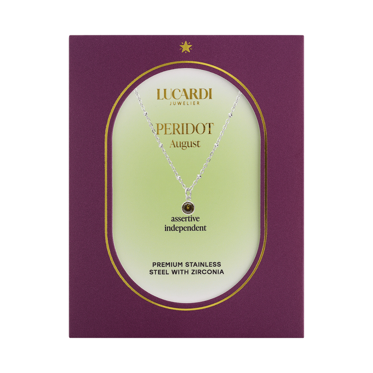 Stainless steel ketting met geboortesteen hanger Augustus