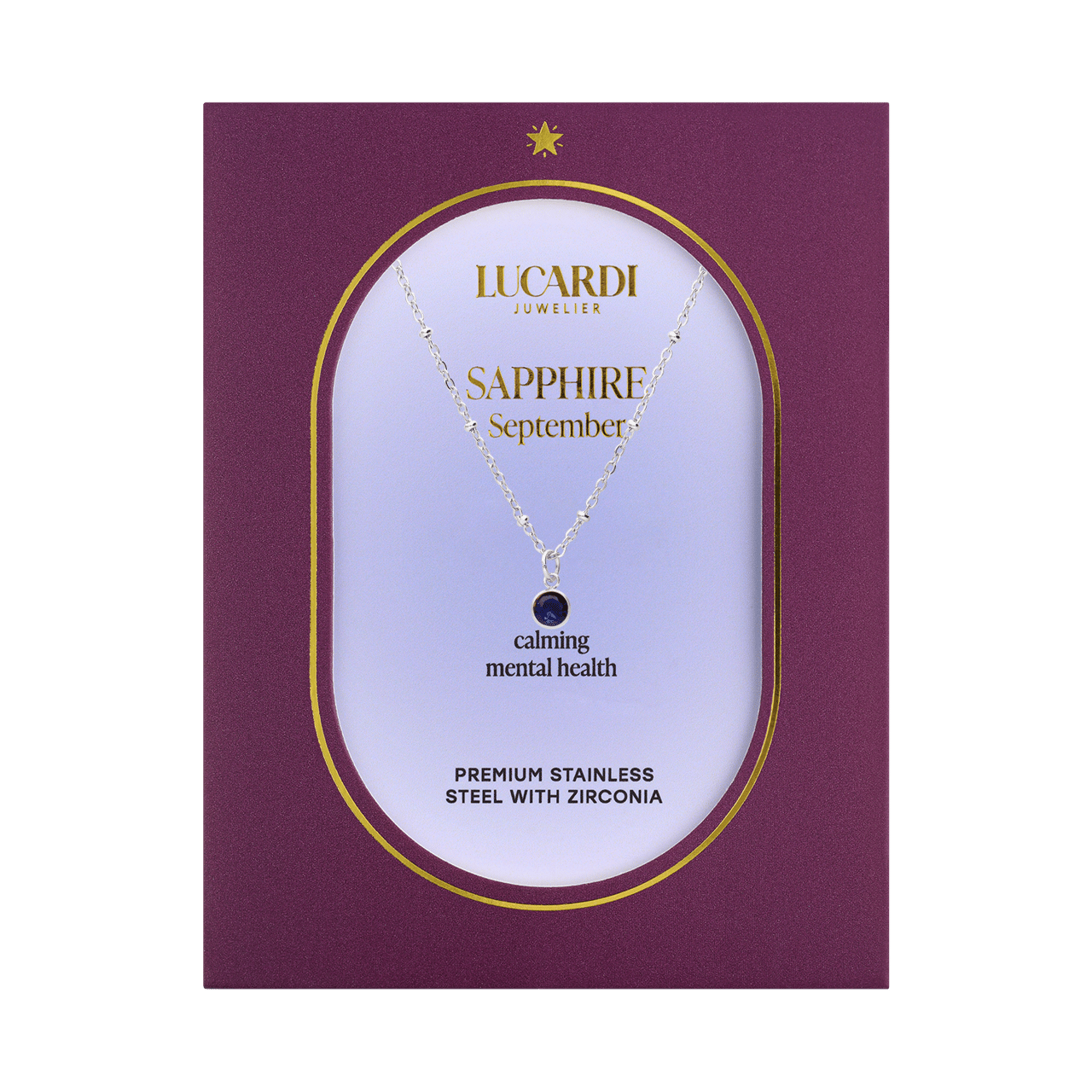 Stainless steel ketting met geboortesteen hanger September