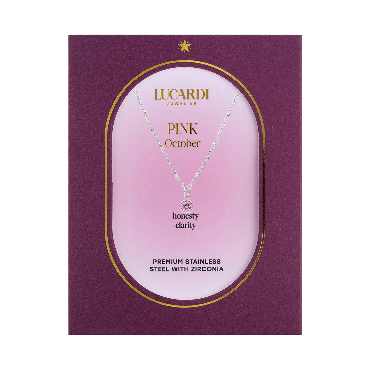 Stainless steel ketting met geboortesteen hanger Oktober