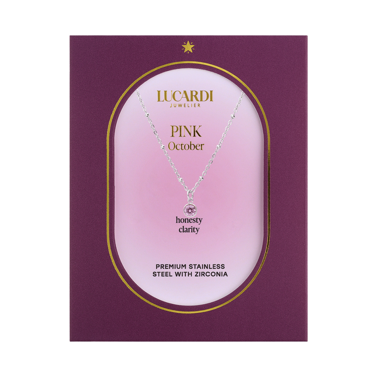 Stalen ketting met geboortesteen hanger Oktober