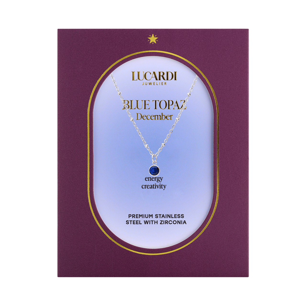 Stalen ketting met geboortesteen hanger December