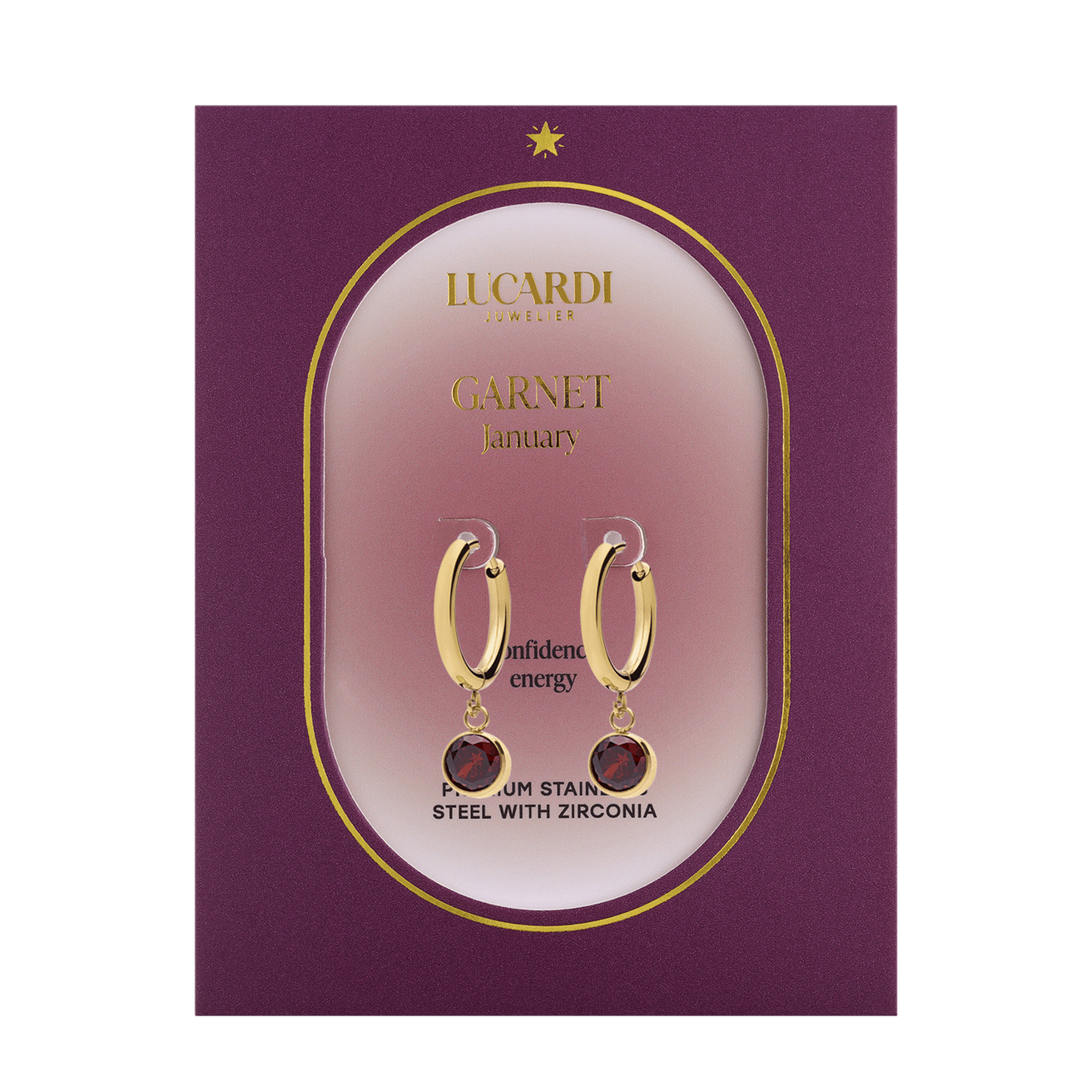 Stalen goldplated oorknoppen met geboortesteen Januari voor dames