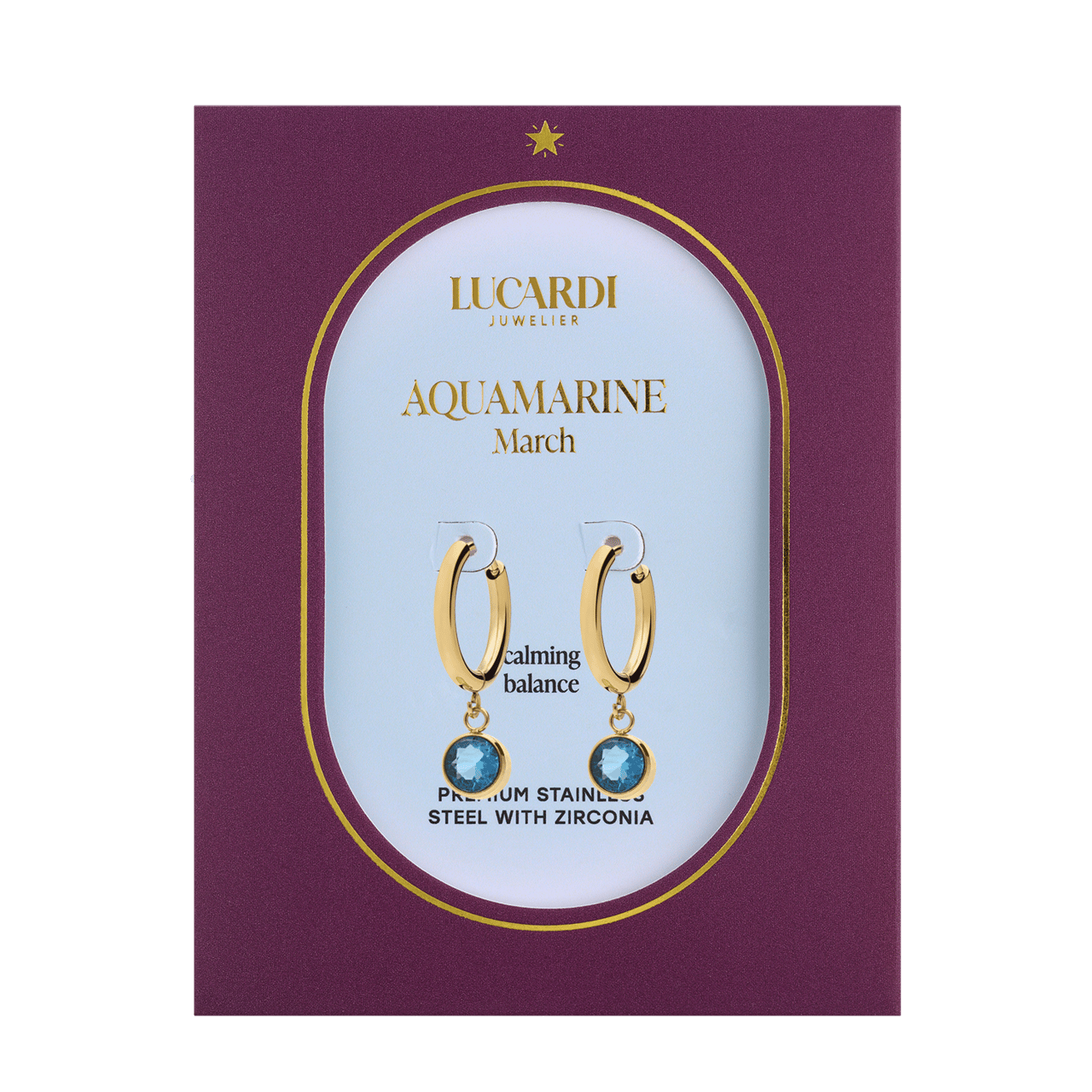 Stainless steel goldplated oorknoppen met geboortesteen Maart voor dames