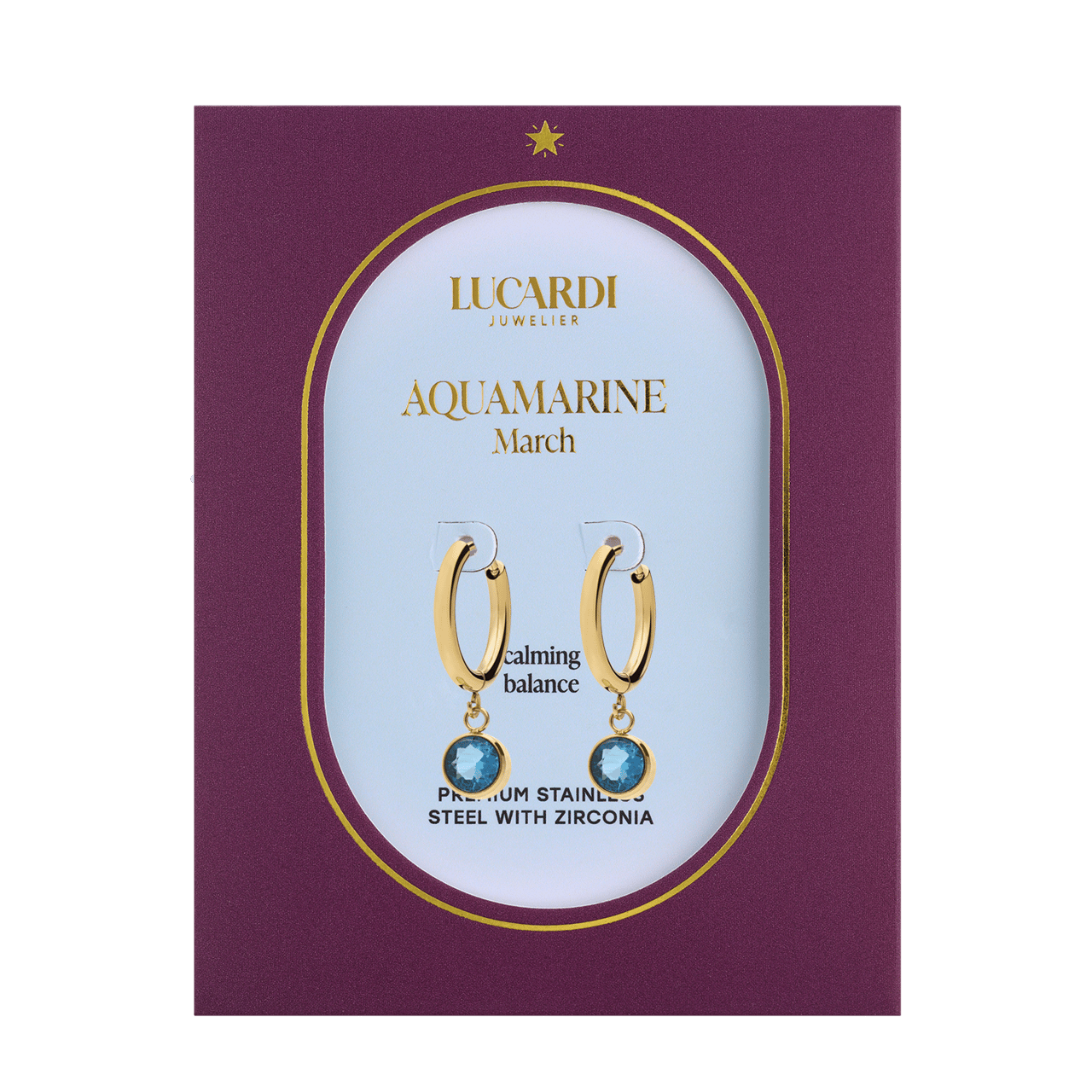 Stalen goldplated oorbellen geboortesteen maart