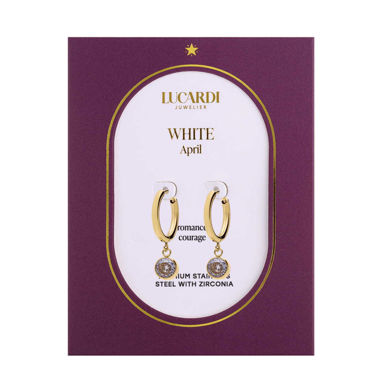 Stainless steel goldplated oorknoppen met geboortesteen April voor dames