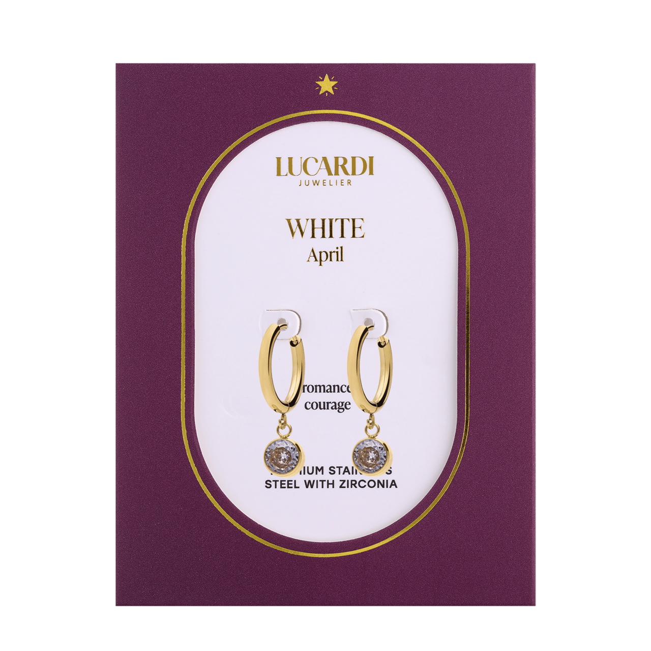 Stalen goldplated oorknoppen met geboortesteen April voor dames