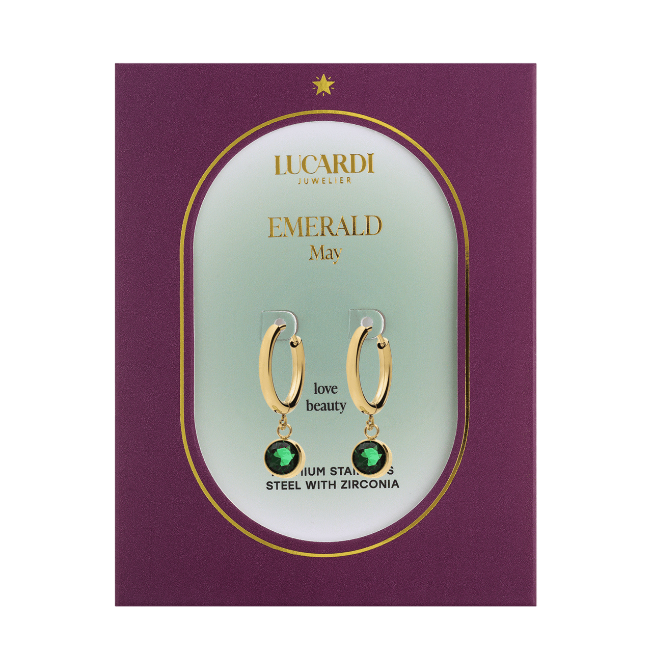 Stalen goldplated oorknoppen met geboortesteen Mei voor dames