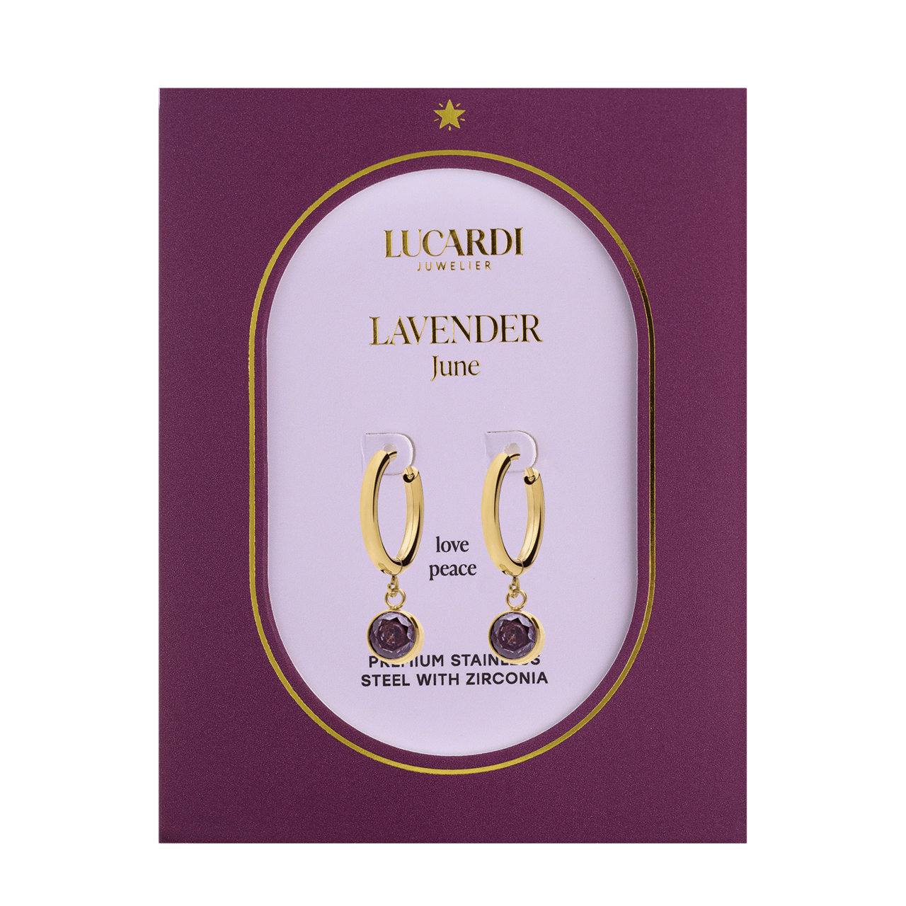 Stainless steel goldplated oorknoppen met geboortesteen Juni voor dames