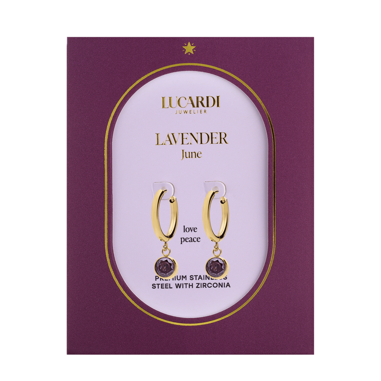 Stalen goldplated oorknoppen met geboortesteen Juni voor dames