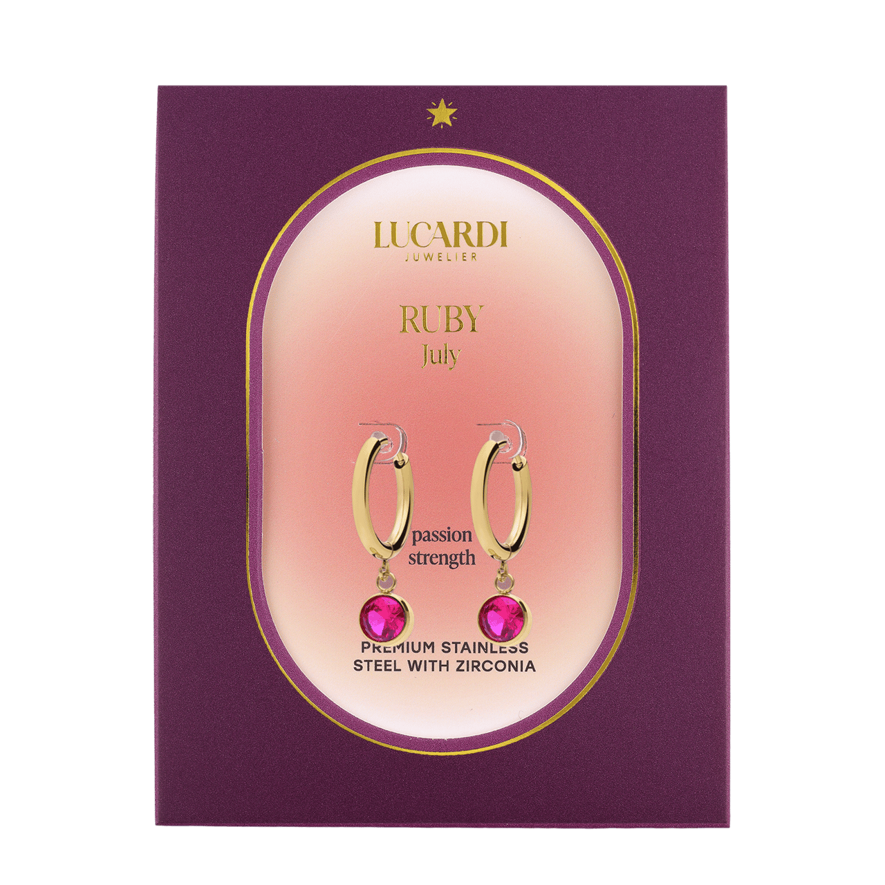 Stainless steel goldplated oorknoppen met geboortesteen Juli voor dames