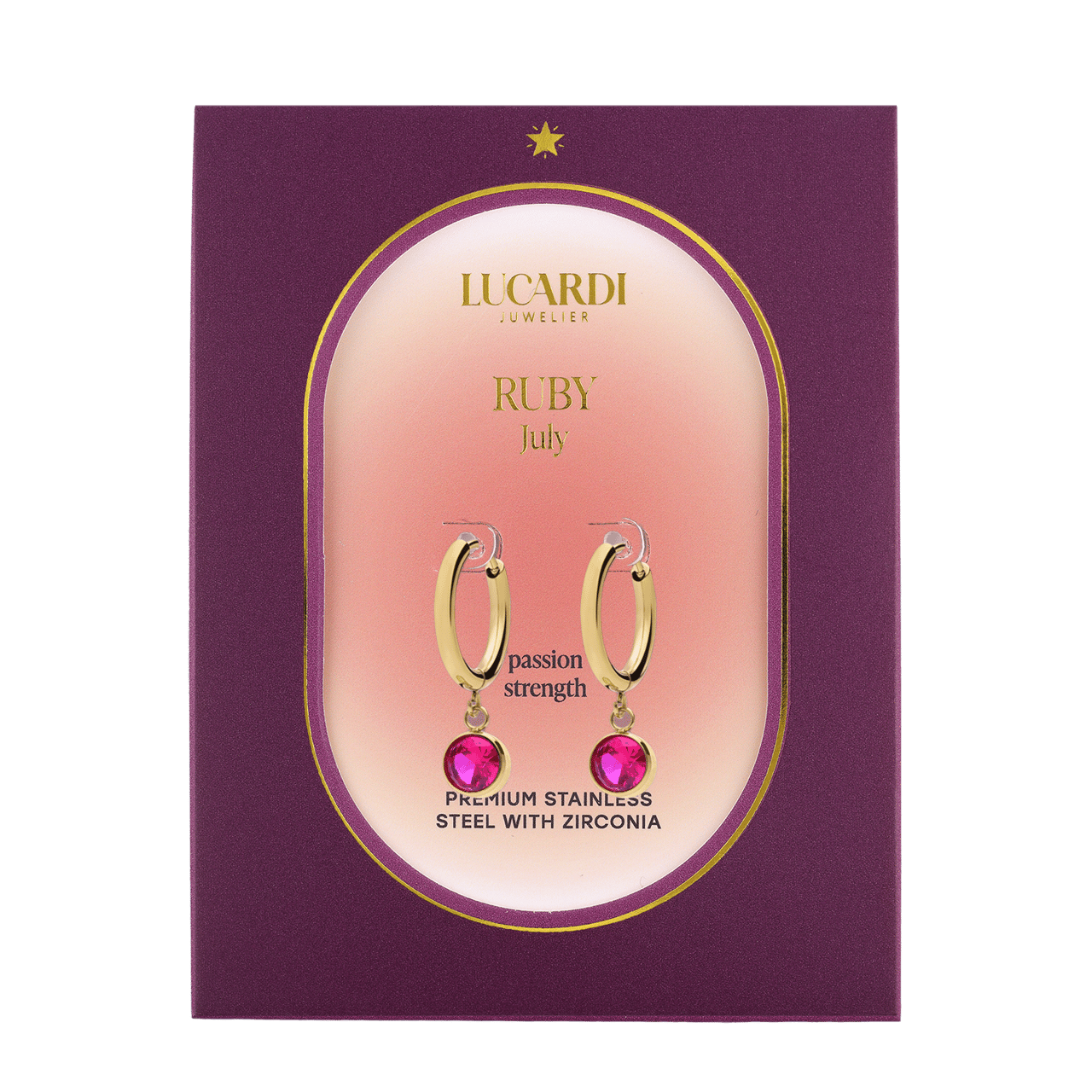 Stalen goldplated oorknoppen met geboortesteen Juli voor dames