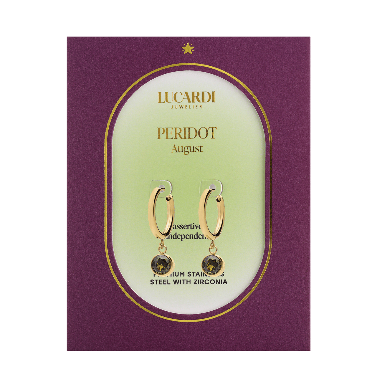 Stainless steel goldplated oorknoppen met geboortesteen Augustus voor dames