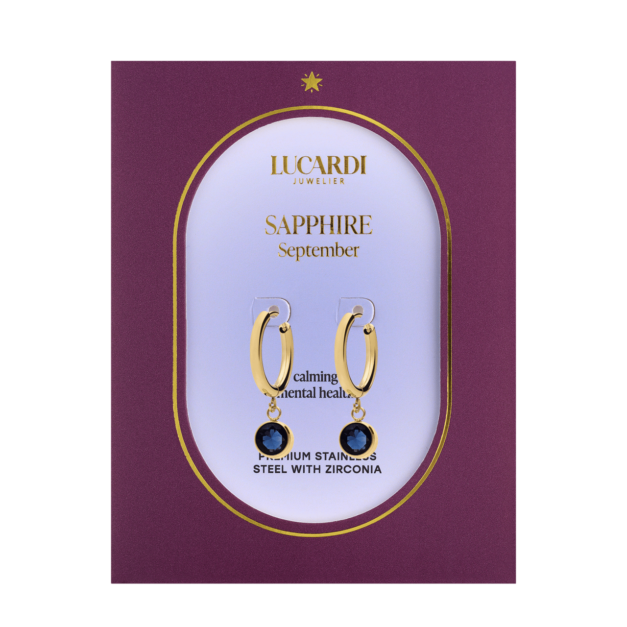 Stalen goldplated oorbellen geboortesteen september