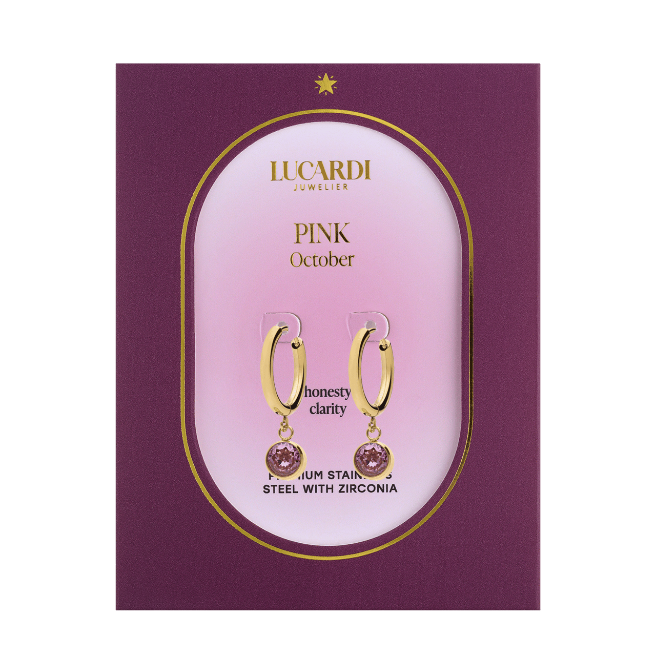 Stainless steel goldplated oorknoppen met geboortesteen Oktober voor dames