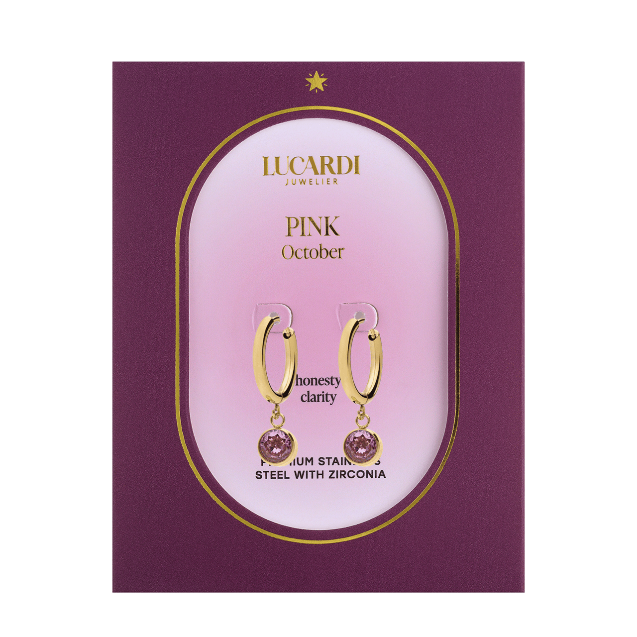 Stalen goldplated oorknoppen met geboortesteen Oktober voor dames