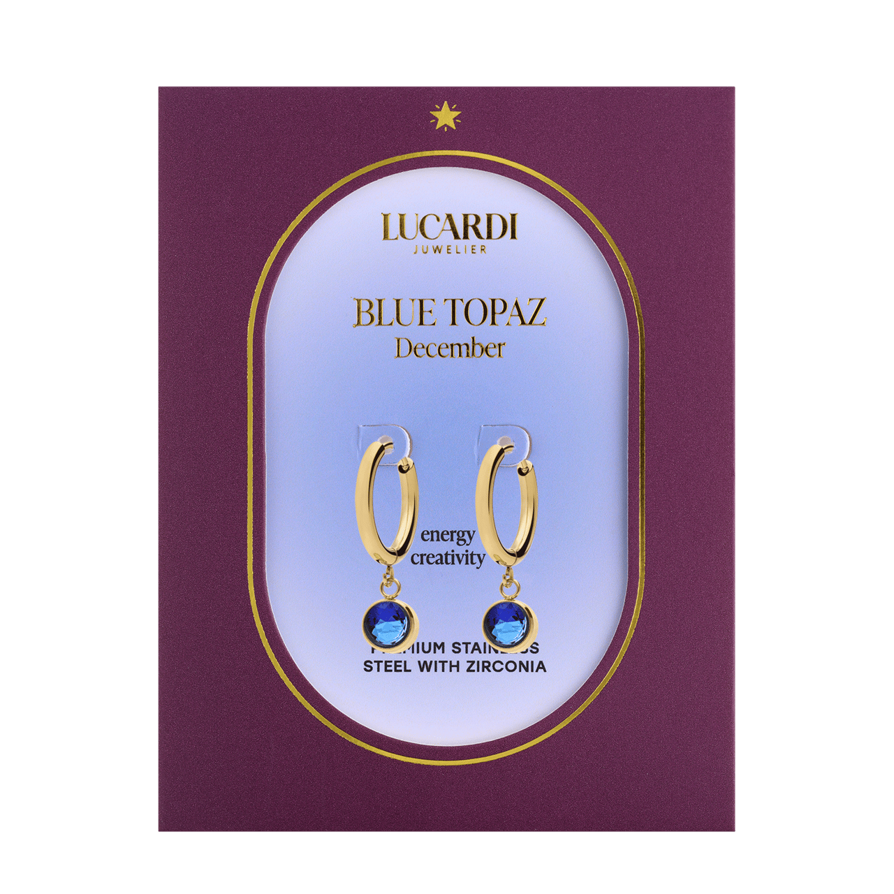 Stainless steel goldplated oorknoppen met geboortesteen December voor dames