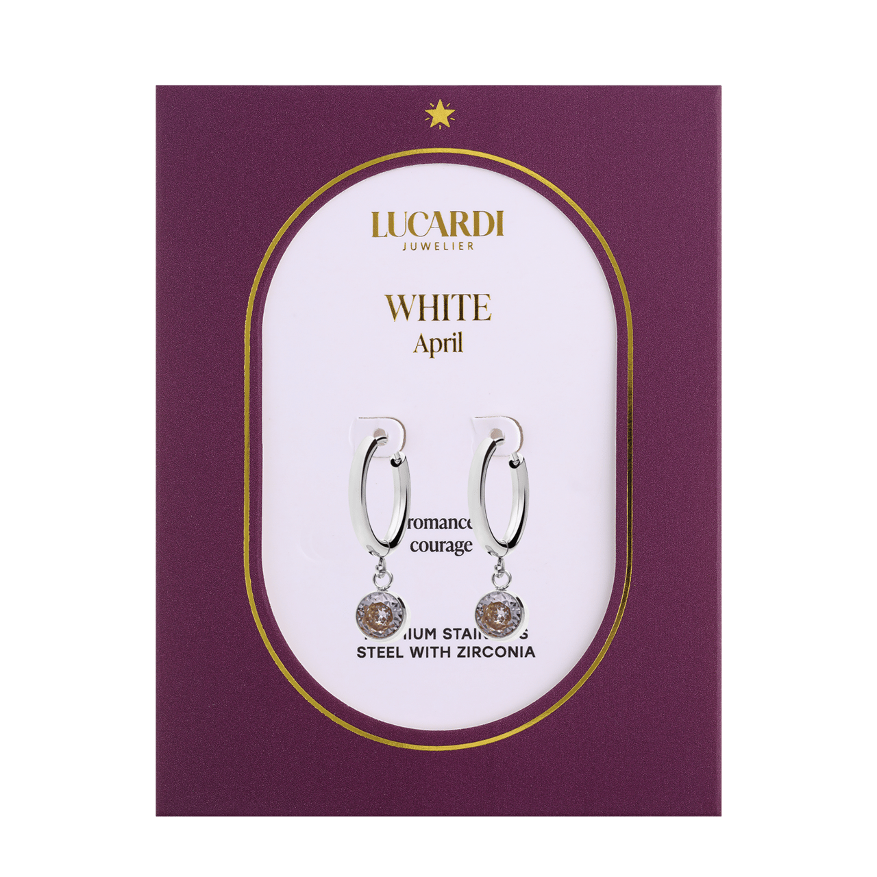 Stainless steel oorbellen met geboortesteen april