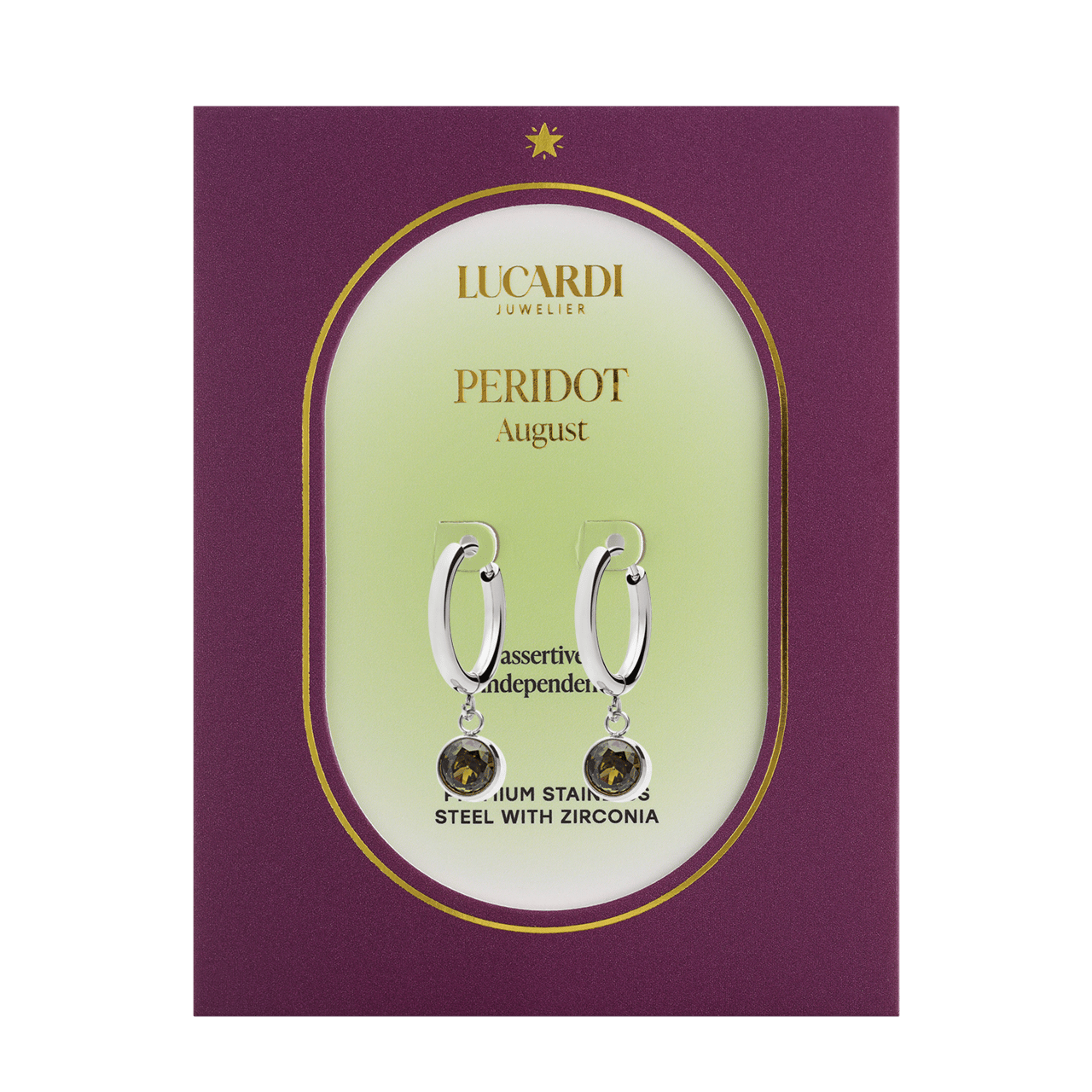 Stainless steel oorbellen met geboortesteen augustus