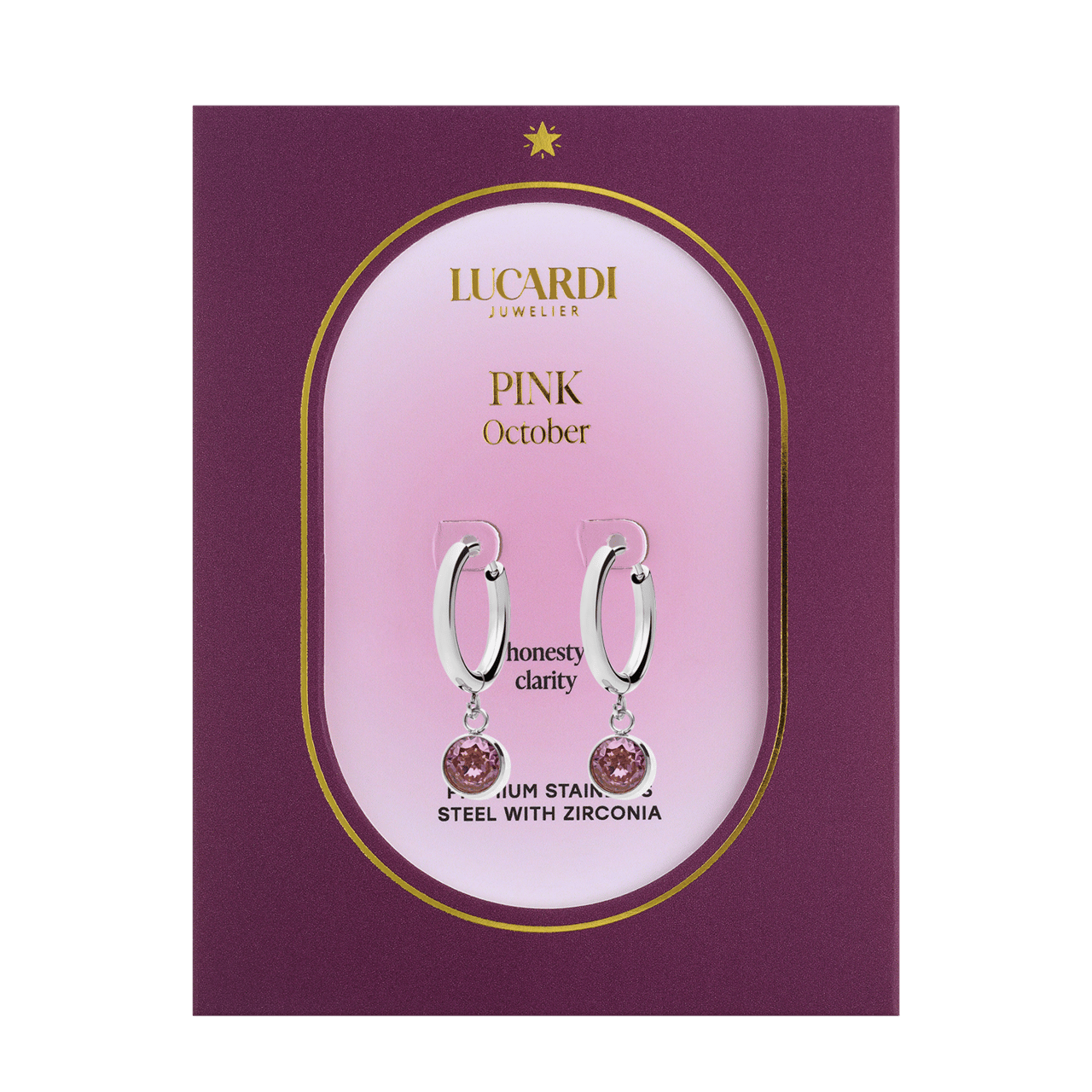 Stainless steel oorbellen met geboortesteen oktober