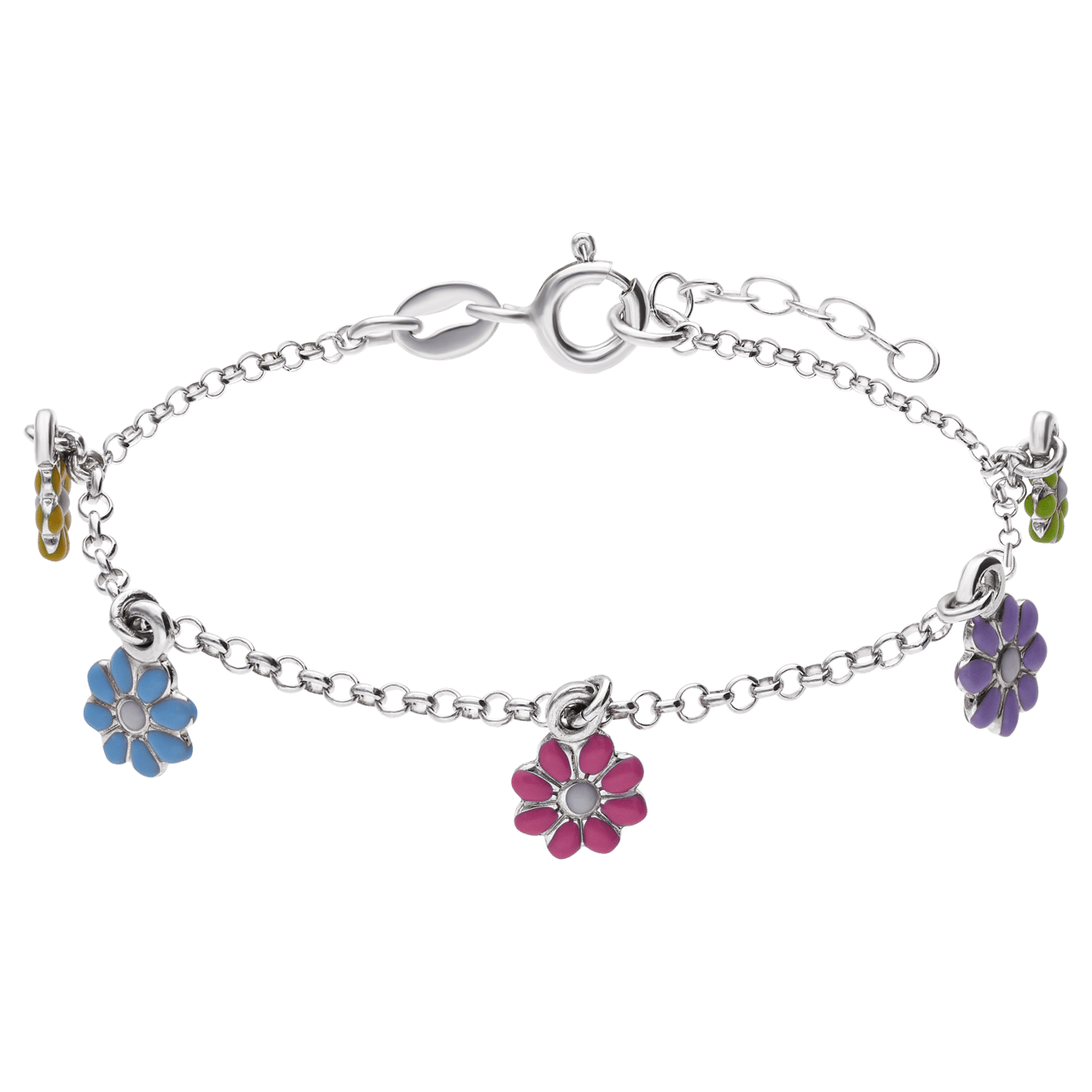 Armband für Kinder aus 925er Silber, Charm-Anhänger, Blume, Emaille