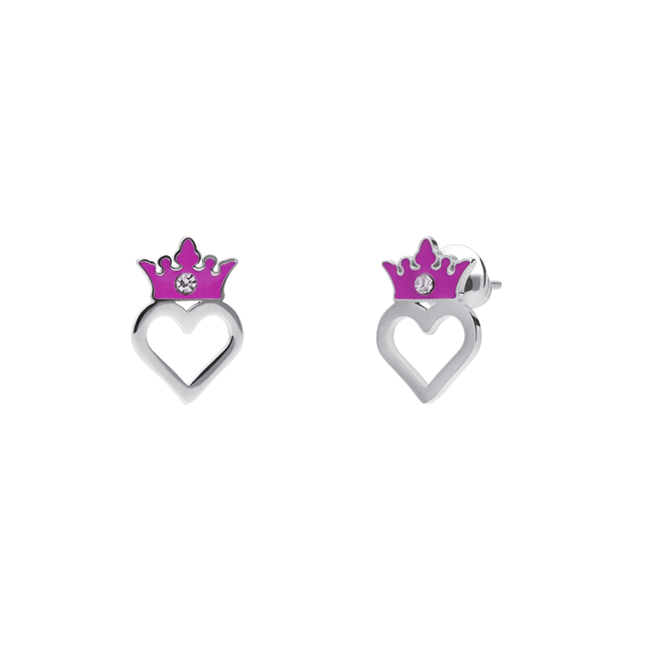 Disney stainless steel oorknoppen hart met roze kroon
