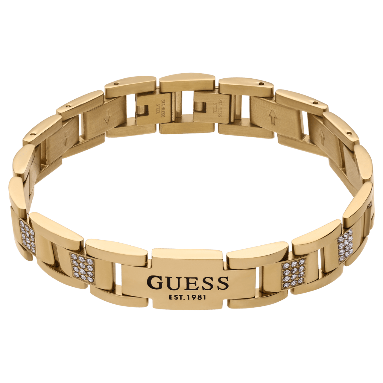 Guess stalen goldplated herenarmband met zirkonia