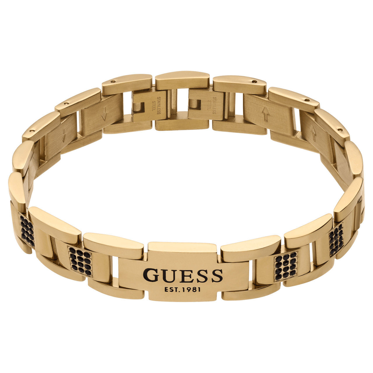 Guess stalen goldplated herenarmband met zirkonia