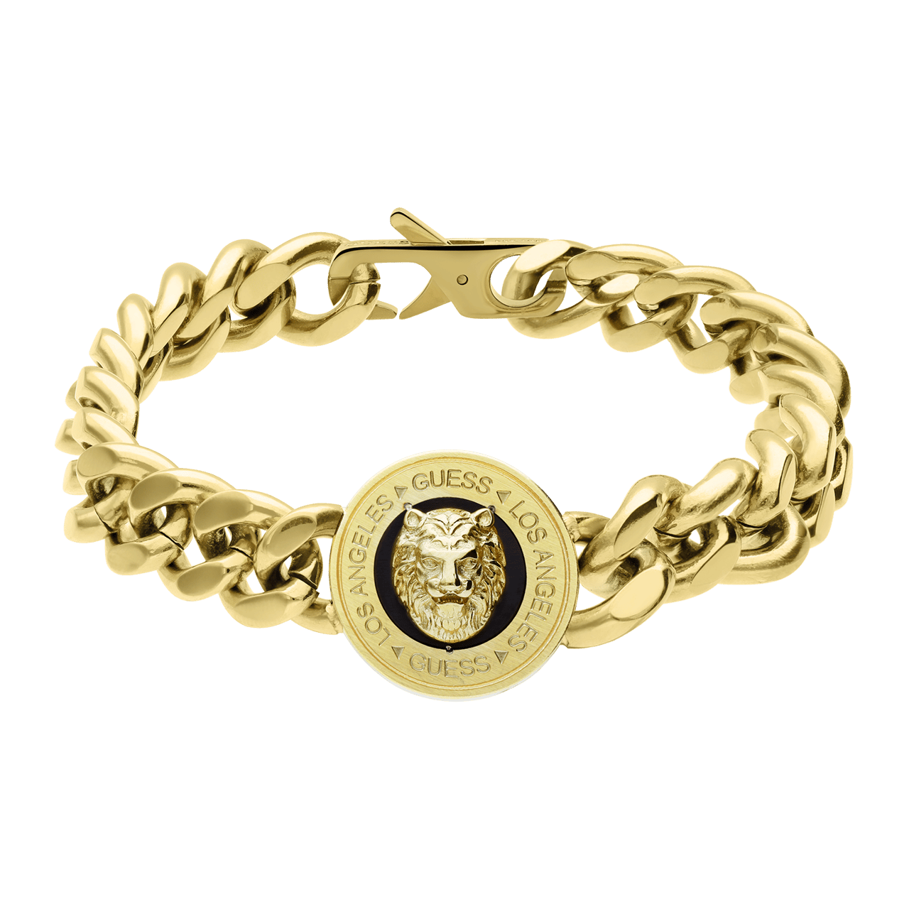 Guess stalen goldplated herenfantasiearmband met hanger