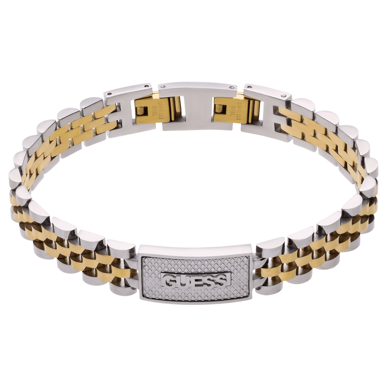 Guess stainless steel goldplated herenarmband bicolor