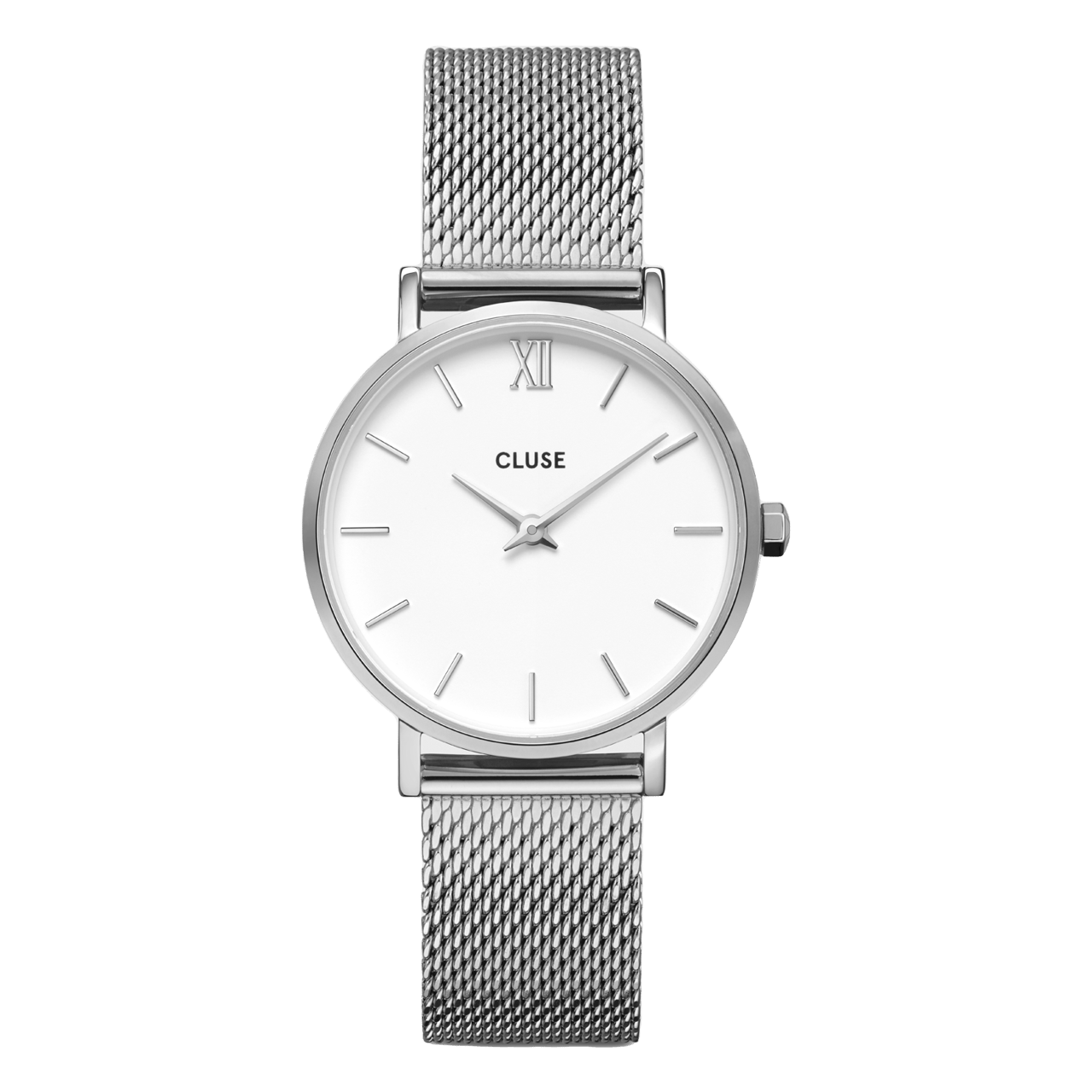 CLUSE - Minuit horloge zilverkleur stainless steel mesh band