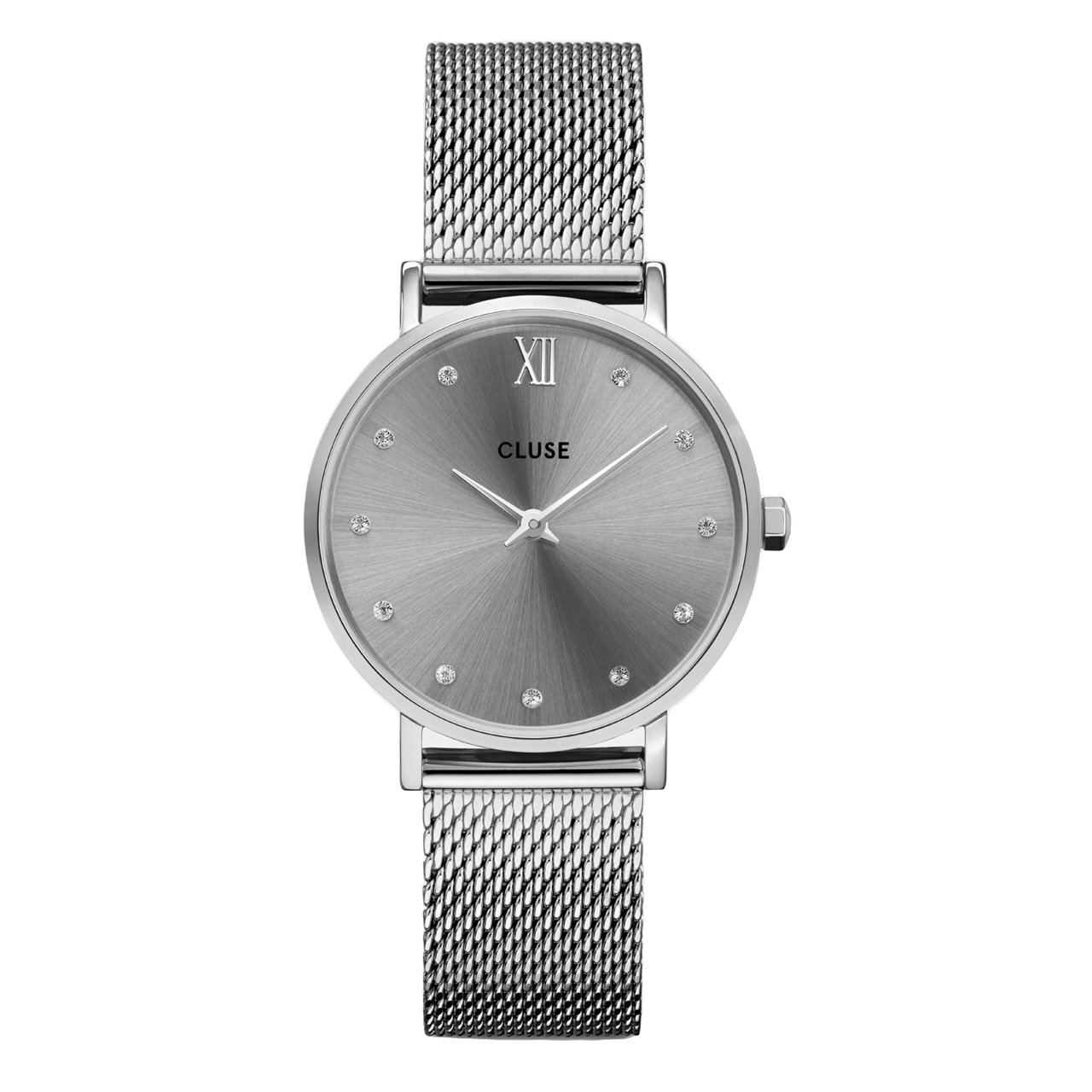 CLUSE - Minuit horloge meshband zilverkleurig met kristal
