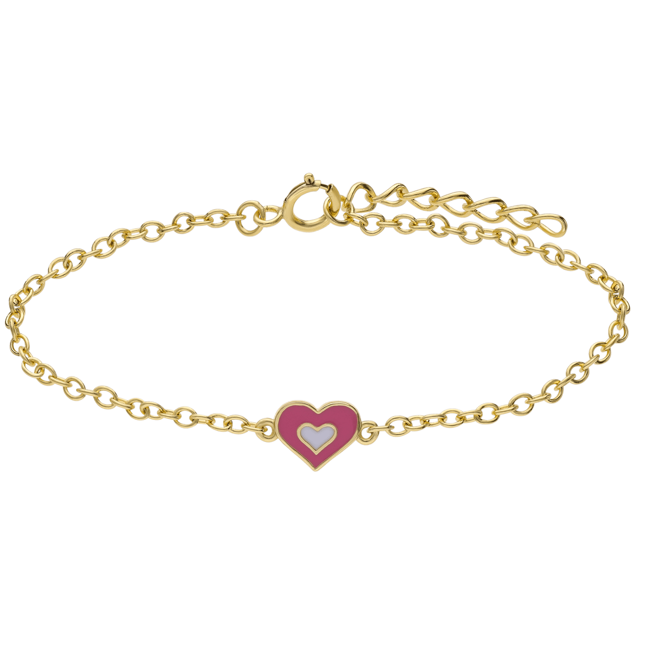 Zilveren goldplated armband hart emaille roze